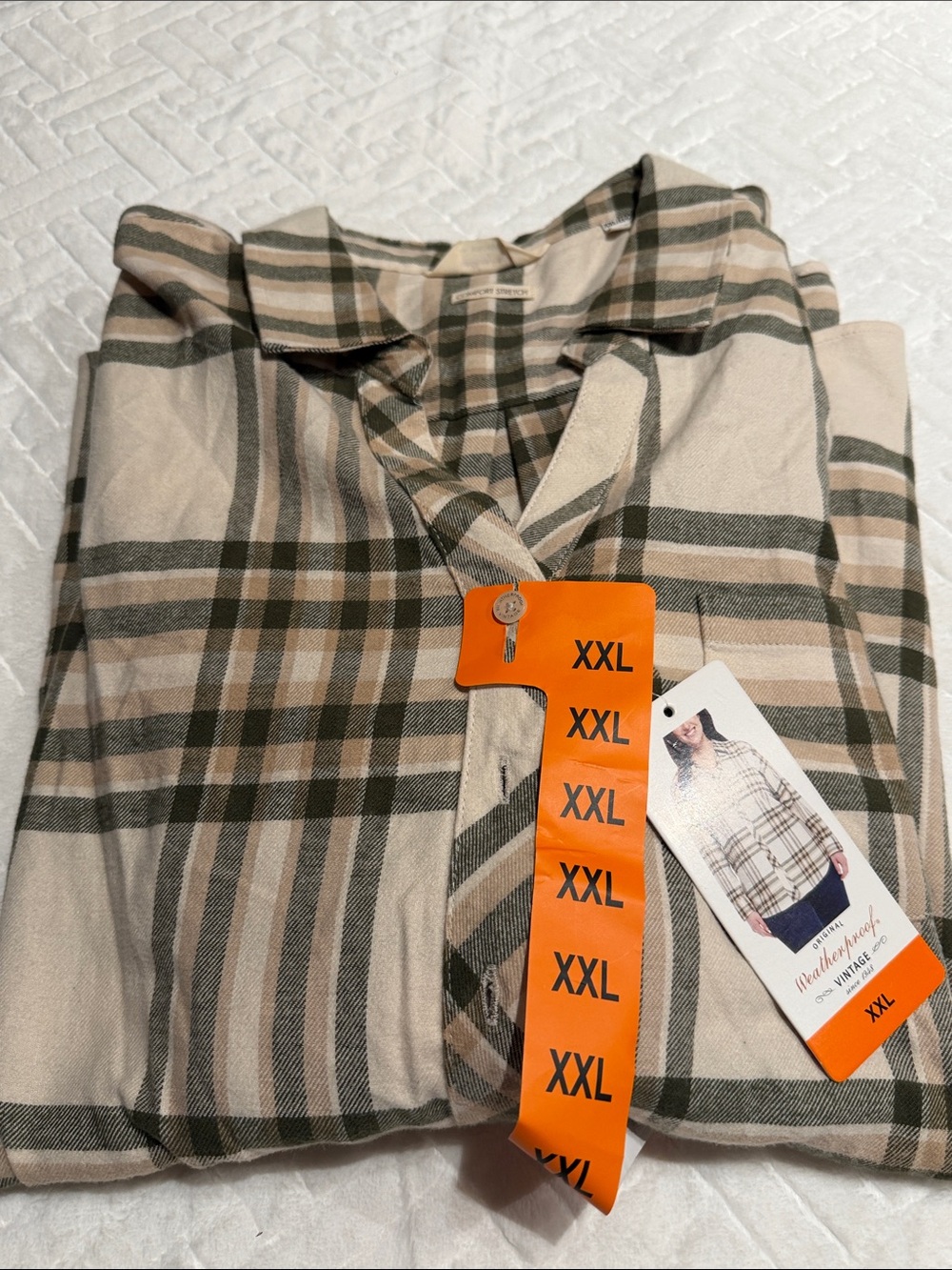 Weatherproof Women’s Plaid Cotton Shirt Beige & Green NWT size XXL